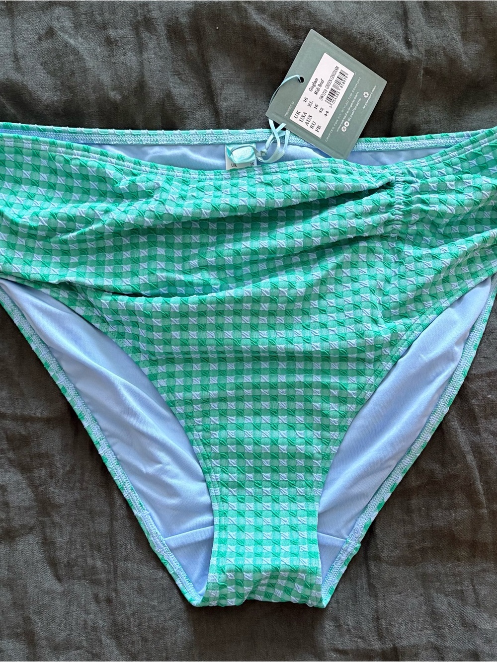 Panache Midi Gather Bikini Bottoms in green gingham